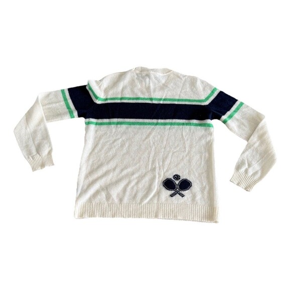 Alashan 100% Cashmere Luxury Pickleball Sweater White Blue Designer Medium NWT - Picture 7 of 14